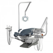 QDU-5871 Swing Mounted Doctor's Delivery, Bel-Halo LED Light and Assistant's Vac Pac shown on a Quolis Q-5000 Dental Chair